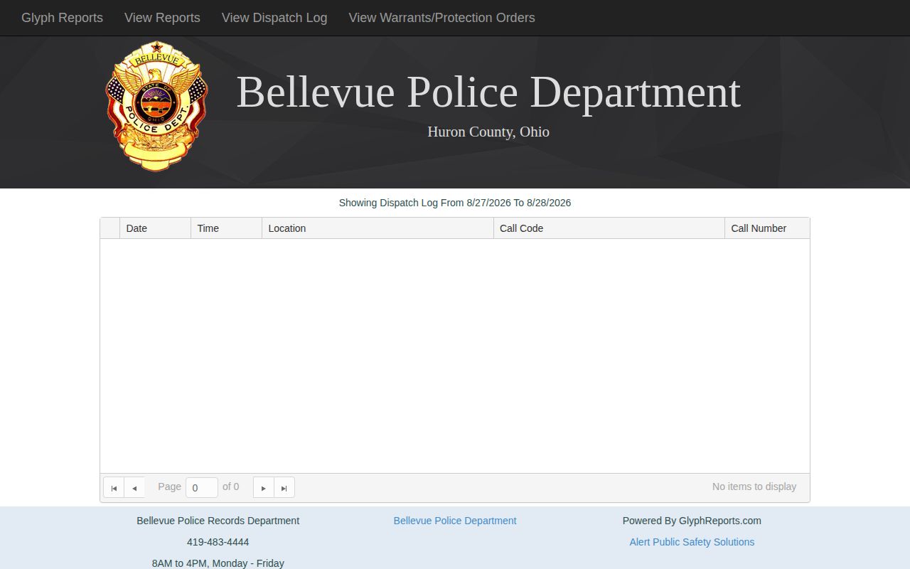 Bellevue Glyph dispatch log interface